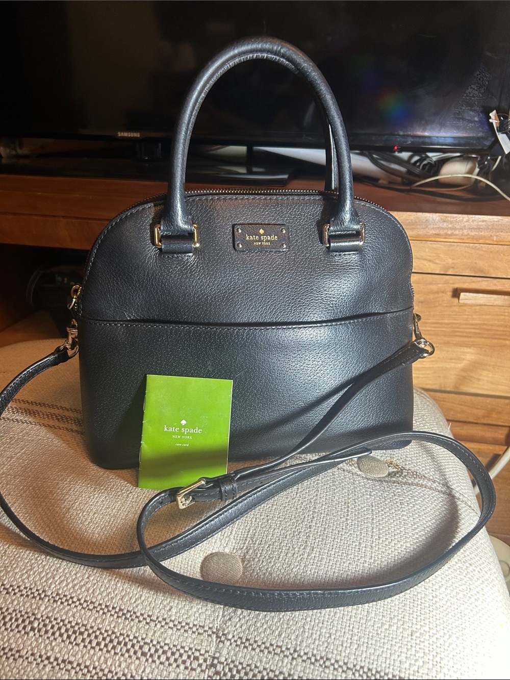 Kate Spade Black Pebbled Leather Satchel with Detachable Strap